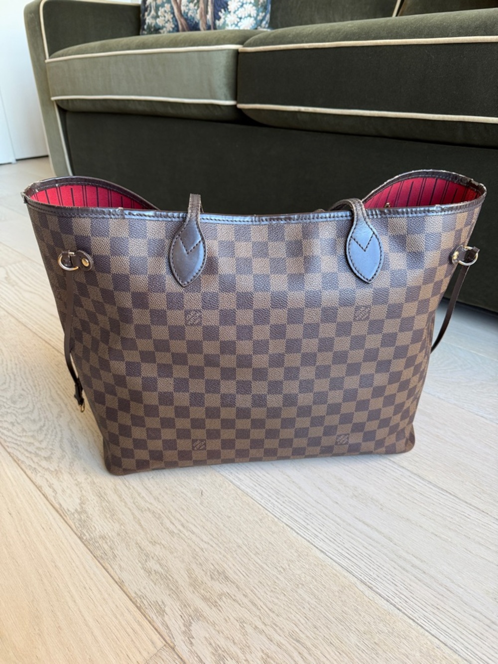 Louis Vuitton Neverfull GM Tote Damier Ebene Canvas Preowned Authentic Bag Purse - Picture 3 of 17